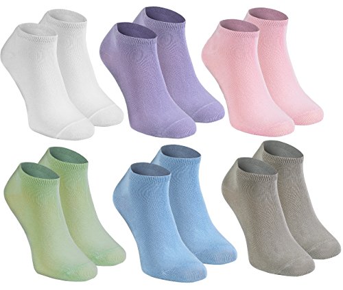 Rainbow Socks - Hombre Mujer Calcetines Cortos Colores de Bambu - 6 Pares - Blanco Violeta Rosa Azul Pistacho Beige - Talla 39-41