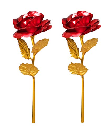 Ramo Flores Rosa Chapada en Oro, Ramo Rosa Artificiales de Papel Oro con Caja de Regalo, Regalo Ideal para el día de San Valentín, día de la Madre, Aniversario, cumpleaños, Navidad, decoración (Rojo)