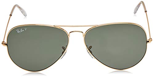 Ray-Ban Aviator Large Metal Gafas de sol, Dorado (Marco: Dorado, Lente: Polarized Verde 001/58), 62 para Hombre