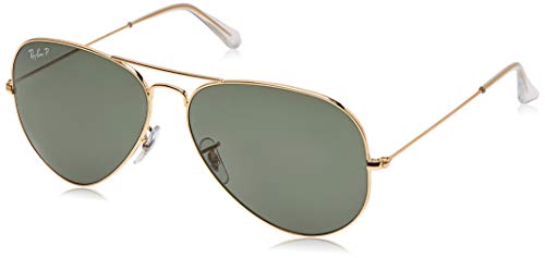 Ray-Ban Aviator Large Metal Gafas de sol, Dorado (Marco: Dorado, Lente: Polarized Verde 001/58), 62 para Hombre