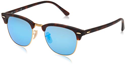 Ray-Ban Clubmaster - Gafas de sol para hombre, Marrón (Marco: Havana, Vidrio: Azul Flash 114517), 51 milímetros