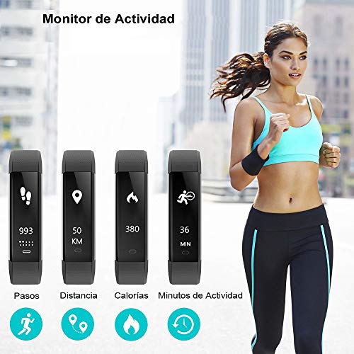 Rayfit Pulsera Actividad Reloj Inteligente Fitness Tracker Podómetro Monitor de Sueño Contador de Calorías Pasos Rastreador de Ejercicios Reloj Salud Pulsera Deportiva para Niños Mujeres Hombres