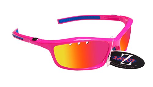 RayZor Professional Lightweight UV400 Pink Sports Wrap Running Sunglasses, With a Vented Pink Iridium Mirrored Anti-Glare Lens by Rayzor