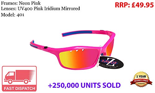 RayZor Professional Lightweight UV400 Pink Sports Wrap Running Sunglasses, With a Vented Pink Iridium Mirrored Anti-Glare Lens by Rayzor