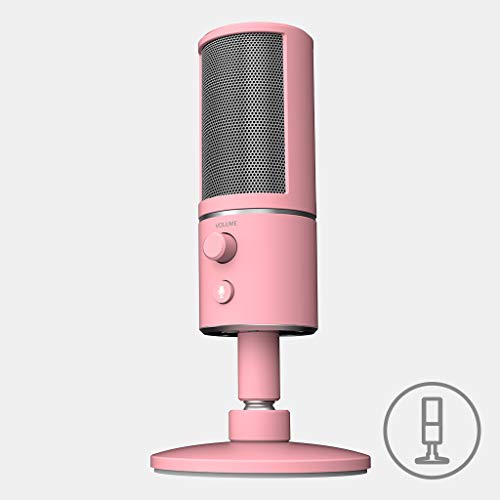 Razer Seiren X Quartz - Micrófono de condensador USB compacto (rosa) con amortiguador integrado y patrón de grabación supercardioide para emisoras y streamers