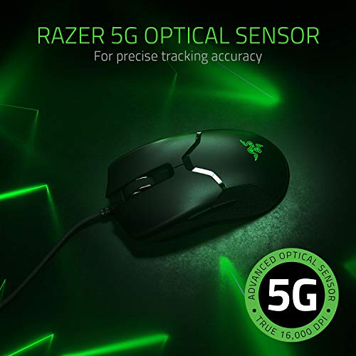 Razer Viper Ratón Gaming ligero Ambidiestro Cableado con Sensor Óptico ,16.000 Dpi , Interruptores Rápidos , Para Juegos con Iluminación de Chroma, LED Óptico/Cable/USB, Negro