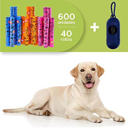 Rc Ocio Bolsas Caca Perros ecologicas con Porta Bolsa dispensador/Rollo bolsitas higienicas para excrementos Perro Grande y pequeñas/recogedor de heces y excremento de Mascotas (600 Bolsas)