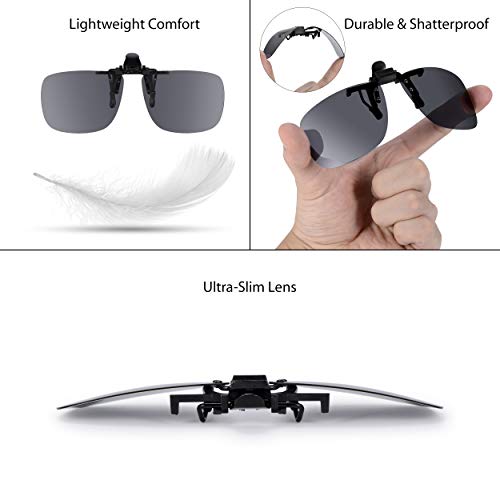 Read Optics Clip-On Sunglasses: Gafas de Sol con Clip Flip-Up para Gafas Graduadas de Hombre y Mujer. Lentes Polarizadas UV400 Protección 100% UV - en Gris Humo, Sin Montura, de Policarbonato