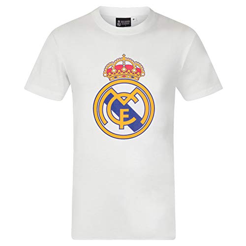 Real Madrid - Camiseta Oficial para Hombre - con el Escudo del Club - Blanco - M