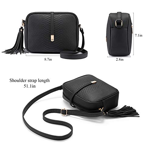 Realer Pequeño cuero Crossbody monederos y bolsos con correa para el hombro para la Mujer Negro