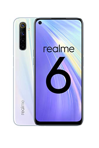 realme 6 – Smartphone de 6.5”, 4 GB RAM + 128 GB ROM, Procesador OctaCore, Cuádruple Cámara AI 64MP, Dual Sim, Color Comet White