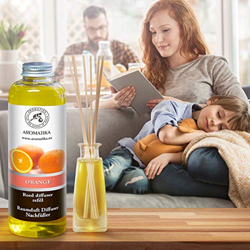 Recarga Difusor de Naranja 200ml - Aceite Esencial Puro Natural - Fragancias de Intensas y Duraderas - 0% Alcohol - para Cuartos - Cocinas - Baños - Hogares - Oficinas - Restaurantes - Aromaterapia