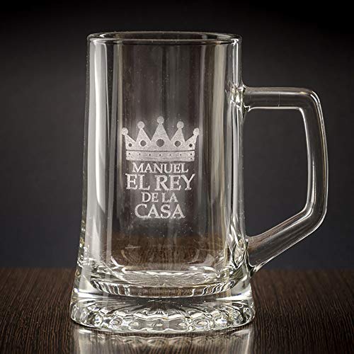 Regalo Original para Hombre: Jarra de Cerveza de Cristal para 'el Rey de la casa' Personalizada con Nombre, cumpleaños o el Día del Padre