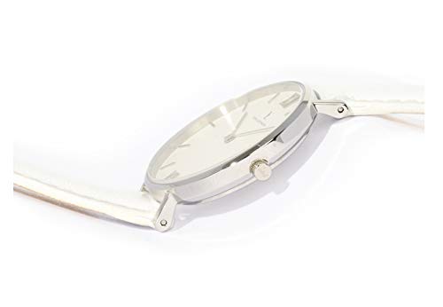 Reloj de Pulsera de Acero Inoxidable Miss SCHEVA (Mujer), Correa de Piel en Color Blanco.