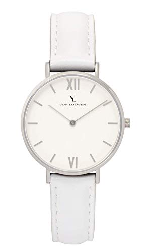 Reloj de Pulsera de Acero Inoxidable Miss SCHEVA (Mujer), Correa de Piel en Color Blanco.