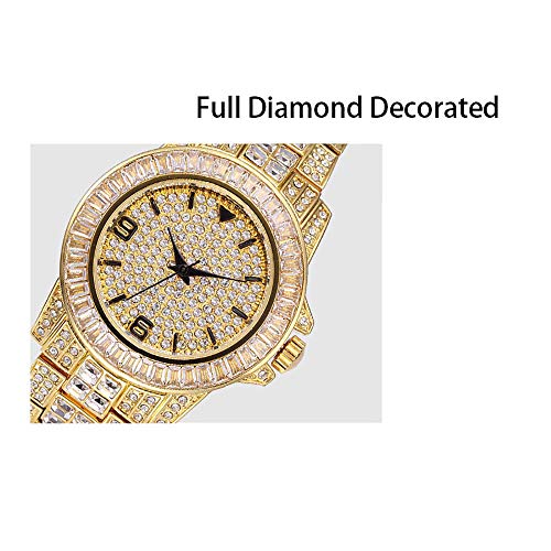 Reloj Diamond Diamond Watch con Reloj de Hip Hop Completo para Hombres Bling Bling Reloj de Diamantes simulado Reloj (Oro)