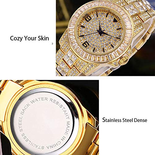 Reloj Diamond Diamond Watch con Reloj de Hip Hop Completo para Hombres Bling Bling Reloj de Diamantes simulado Reloj (Oro)