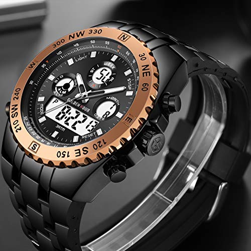 Relojes Gruesos para Hombres, cronómetro Deportivo Resistente al Agua, Gran Rostro, Alarma de Fecha, Digital Ligero, Reloj de Pulsera analógico Militar de Acero Inoxidable con Banda de Goma