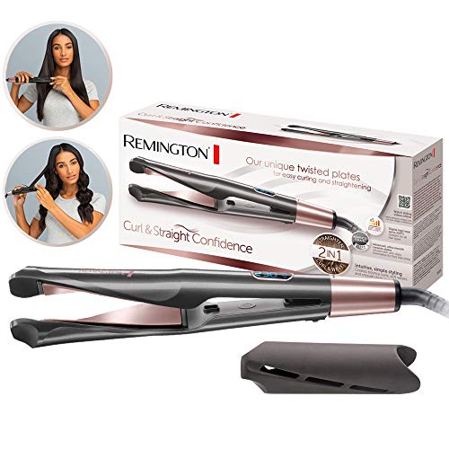 Remington Curl & Straight Confidence S6606B - Plancha de pelo, alisador y rizador 2 en 1, cerámica, digital, resultados profesionales, gris