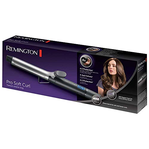 Remington Pro Soft Curl CI6525 - Rizador de Pelo, Cerámica y Titanio, Pinza de Pelo de 25 mm, 10 Ajustes, Negro