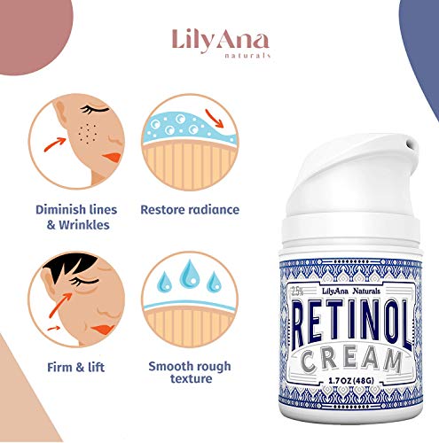 Retinol Cream Moisturizer for Face and Eyes, Use Day and Night - for Anti Aging, Acne, Wrinkles - made with Natural and Organic Ingredients - 1.07 OZ by LilyAna Naturals