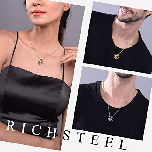 Richsteel DIY Guardapelo Corazón Colgante Oro de Rosa Anillo Dorado Collar de Acero Inoxidable Mujer Hombre Colgantes para Cenizas Perfume Servicio Personalizable Gratis Estuche