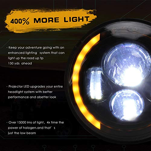 Ricoy DOT Approved,7 Inch 80W LED Projector Headlight Hi/Lo Beam With Yellow Halo Ring Angel Eyes DRL For Wrangler JK TJ LJ CJ davidson Motorcycle(Pack of 2)