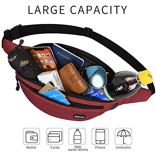 Riñoneras Hombre y Mujer Impermeable,3 Bolsillos con Cremallera Bolsa riñonera,Gran Capacidad para Teléfono DE 6.8 Pulgadas/Llaves, Viajar/Correr/Bici/Comprar (Rojo)