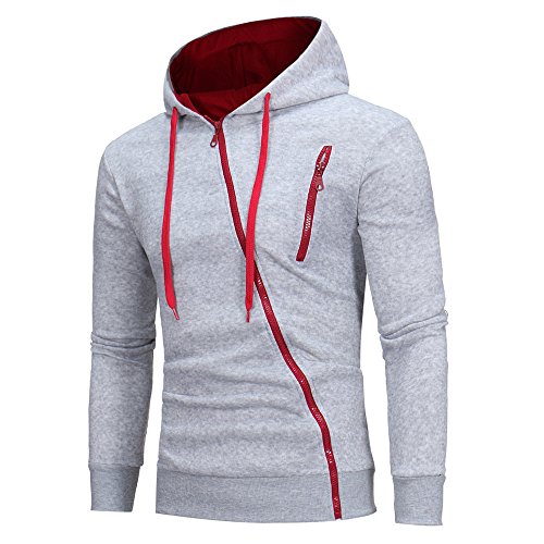 riou Sudadera con Capucha de Cremallera de Manga Larga Slim Fit para Hombre con Blusa Outwear de Bolsillo Chaqueta Irregular de la Personalidad (Gray, XL)