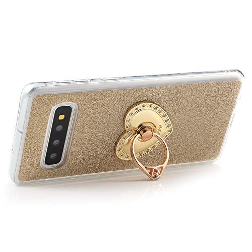 Robinsoni Funda Compatible con Samsung Galaxy S10 Plus Funda de Silicona Suave de TPU Fundas con Dimantes Anillo Movil Protector Cubierta Maquillaje Glitter Anti-caída Caso Estuche Resistente, Oro