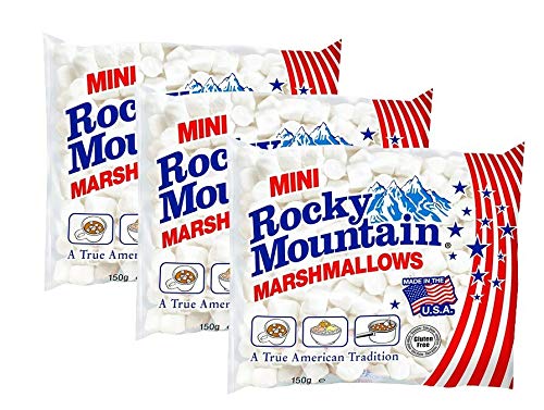 Rocky Mountain Marshmallows Mini paquete de 3x150g, dulces tradicionales americanos para asar en la hoguera, a la parrilla o al horno, 3x150g