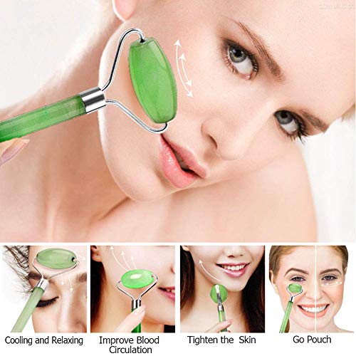 Rodillo De Jade,Rodillo de masaje de jade,Facial Masaje, Masajeador Roller Tools Anti Aging Belleza Natural Dispositivo Herramienta, Para Cuello Cara Ojos Cabeza Cuerpo 2pcs