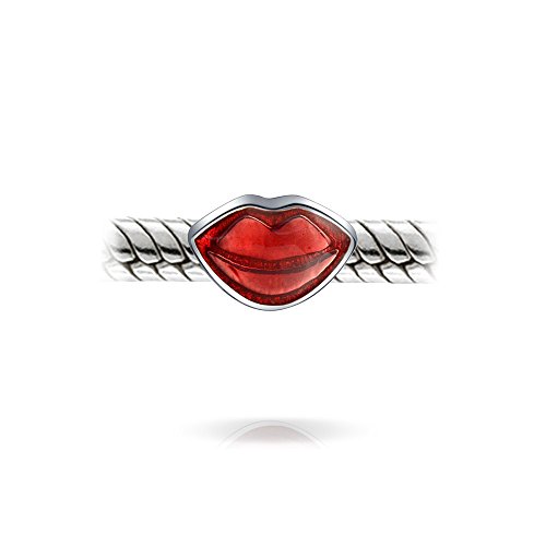 Rojo labios Valentine beso encanto cuenta para las mujeres para adolescente oxidado 925 plata de ley se adapta pulsera europea
