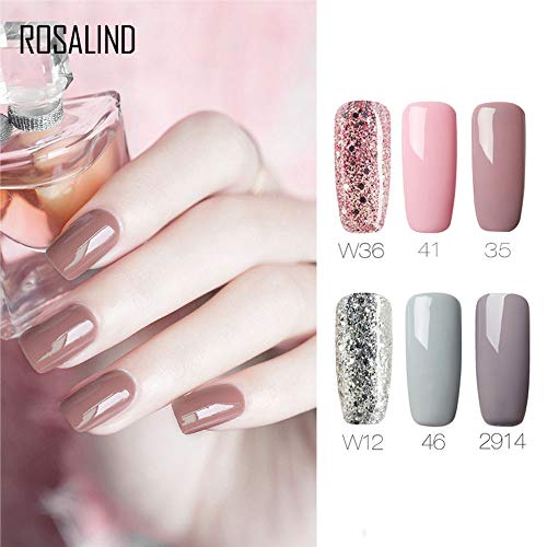 ROSALIND Esmaltes Semipermanentes de Uñas en Gel UV LED, 6pcs Kit de Esmaltes de Uñas de Brillo Glitter 7ml