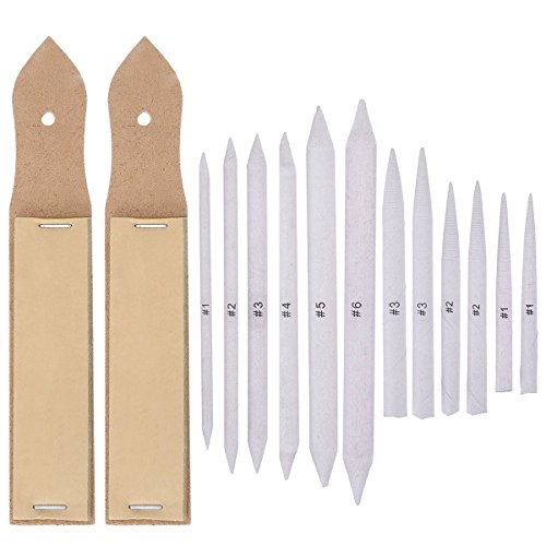 ROSENICE 12 Piezas Difuminos y Tortillones de Mezcla Set con 2 Piezas Sacapuntas de Lápiz de Papel de Lija para Accesorios de Dibujo Bosqueo