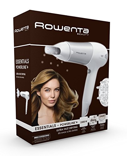 Rowenta CV5090F0 Powerline Plus - Secador de 2300 W potente, función Ionic, boquilla concentradora de aire y difusor, 2 velocidades y 3 temperaturas, botón de aire frío, Blanco y Plata