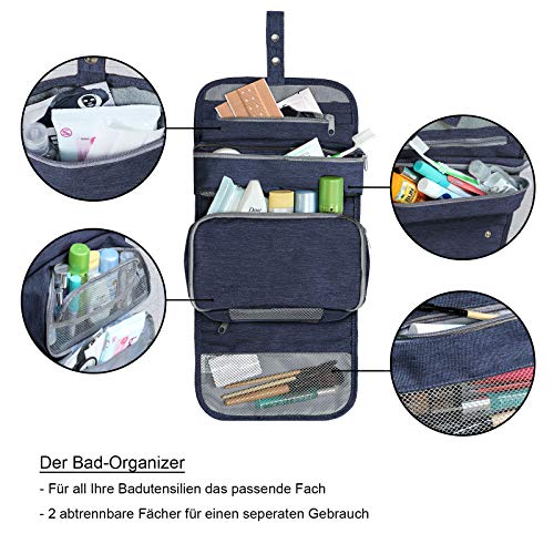 ROYALZ Neceser para Colgar Impermeable Organizador Bolsa de Viaje para Mujer, Hombre y niños - Bolsa de Aseo para Viajes excursiones - 100% poliéster, Color:Navy Azul