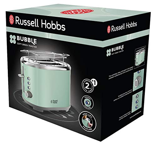 Russell Hobbs Bubble - Tostadora (2 Ranuras Anchas, para 2 Rebanadas, Acero Inoxidable, Verde Pastel) - ref. 25080-56