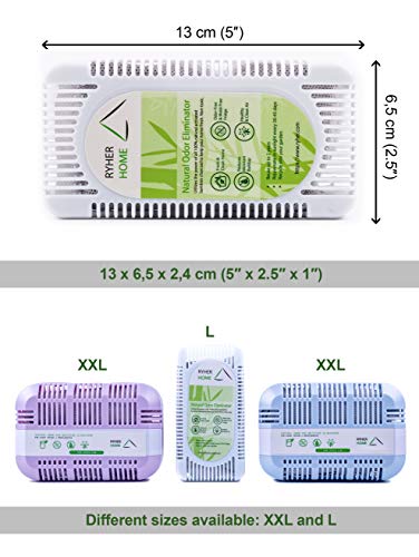 Ryher Absorbe y Elimina olores del frigorífico – Ambientador y purificador de Aire de carbón Activo de bambú 100% Natural - Quita olores del frigo (L - 2 Unidades, Blanco)