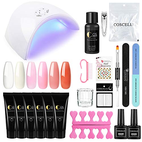 Saint-Acior 6PC Poly UV Gel Construcción Uñas Rápida Poly Extention Gel Kit Gel 36W UV/LED Lámpara Secador de Uñas Cleanser Plus Top Coat Base Coat Kit