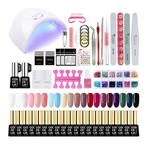 Saint-Acior Secador de Uñas 36W UV/LED Lámpara Uñas Esmaltes Semipermanentes Nail Art Esmaltes en Gel 20pcs Kit Uñas de Gel Soak off 8ml Base Coat Top Coat Manicura Pedicura Kit