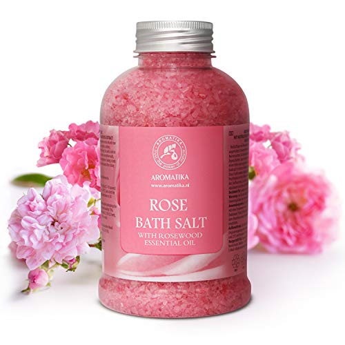 Sal de Baño de Rosas 600g - Sal Marina con Aceite Esencial de Palisandro 100% Natural - Sal de Baño Natural Rosas para Dormir Bien - Alivio del Estrés - Belleza - Corporal - Relajación