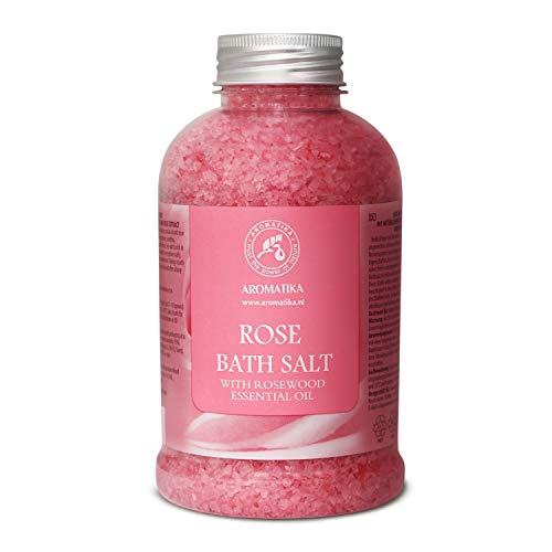 Sal de Baño de Rosas 600g - Sal Marina con Aceite Esencial de Palisandro 100% Natural - Sal de Baño Natural Rosas para Dormir Bien - Alivio del Estrés - Belleza - Corporal - Relajación