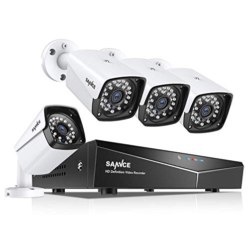 SANNCE XPOE Kit de Videovigilancia 4CH NVR sin Disco Duro + 4 IP Cámaras de Vigilancia Sistema 1080P IP66 Impermeable Visión Nocturna 100pies/30m -sin HDD