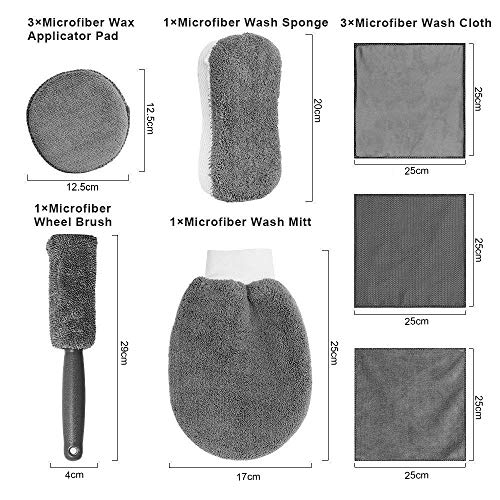 SaponinTree Microfibra Secado Toalla Limpieza, Juego de 9 Piezas para el Lavado del Coche, con Guante de Lavado y Esponja Auto Lavado & Pintura