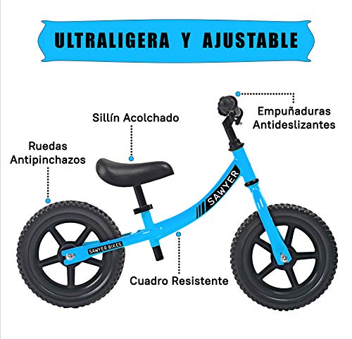 Sawyer - Bicicleta Sin Pedales Ultraligera - Niños 2, 3 y 4 Años (Azul)