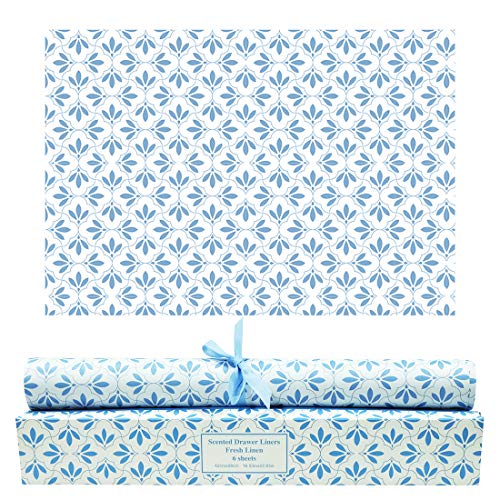 SCENTORINI Papel de Cajones de Fragancia de Lino, Perfumada para Armario Gabinete, 42 cm x 58 cm, 6 Hojas Azul - Lino 6 Piezas