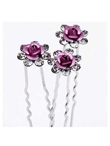 S&E Set de 10 Pernos de pelo cristalinos para Mujeres Flor de Rose novia de la boda clips del cristal del Rhinestone