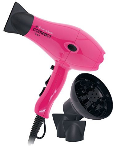 Secador de Pelo de Viaje Profesional con Difusor Compacto Ligero Potente Rosa (Pink) 2100W Everywhere By AGV