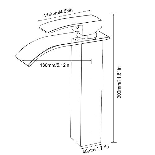 Seebesteu Grifo Mezclador Monomando Cascada de Níquel Cromado Alto Grifería Alto Caño Agua Fría y Cliente para Lavabo del Cuarto de Baño Cuadrado